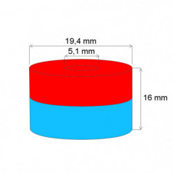 Neodymium magnet ring dia.19,4xdia.5,1x16 N 120 °C, VMM9H