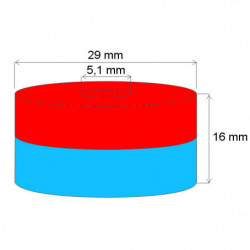 Neodymium magnet ring dia.29xdia.5,1x16 N 120 °C, VMM4H-N35H