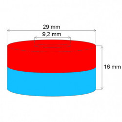 Neodymium magnet ring dia.29xdia.9,2x16 N 80 °C, VMM10-N50