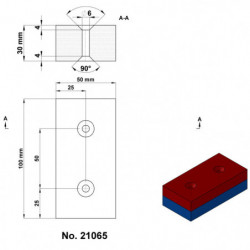 Neodymium magnet prism 100x50x30 N 80 °C, VMM10