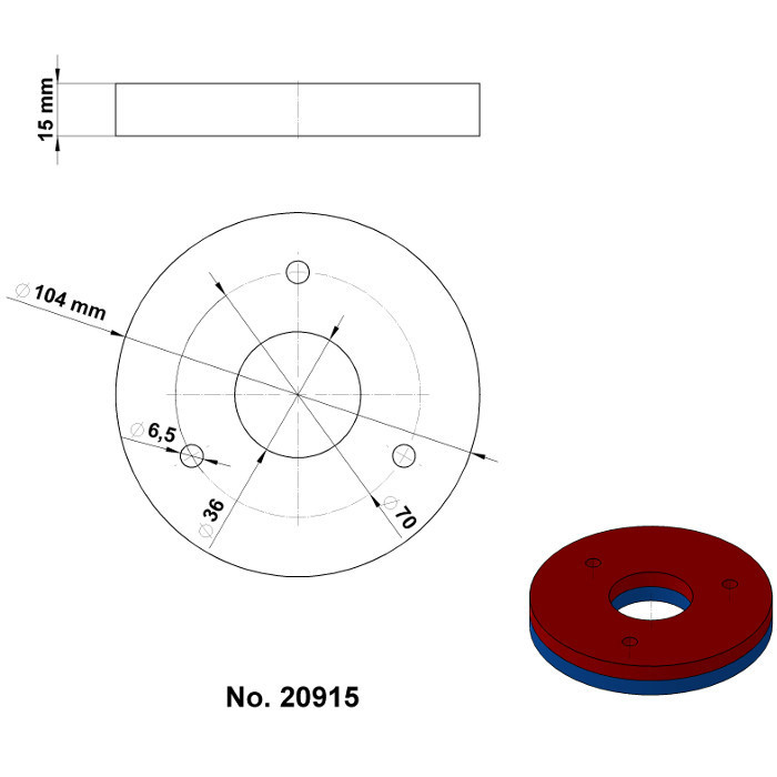 Neodymium magnet ring dia.104xdia.36x15 N 80 °C, VMM9-N48