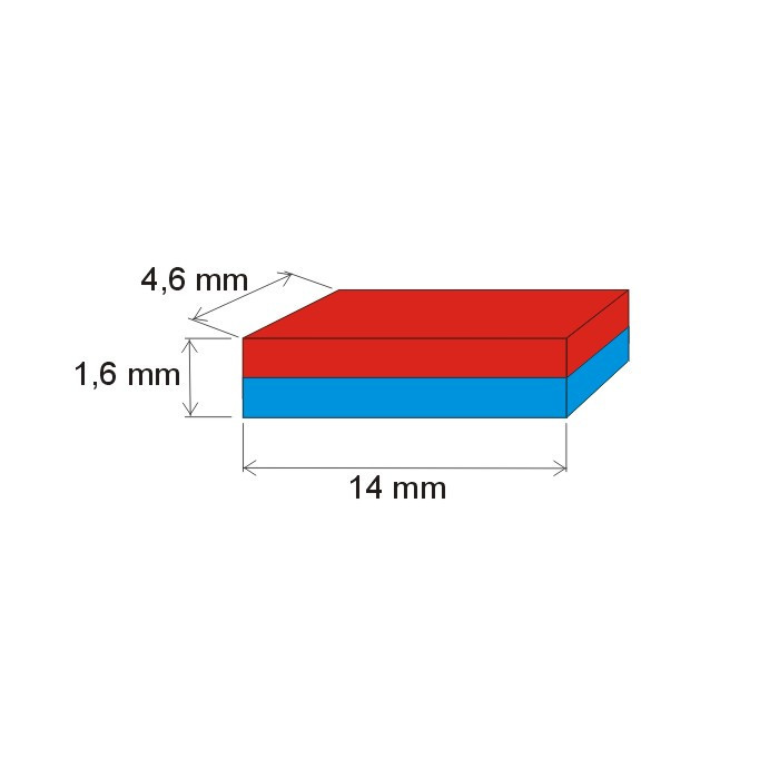 Neodymium magnet prism 14x4,6x1,6 P 180 °C, VMM5UH-N35UH