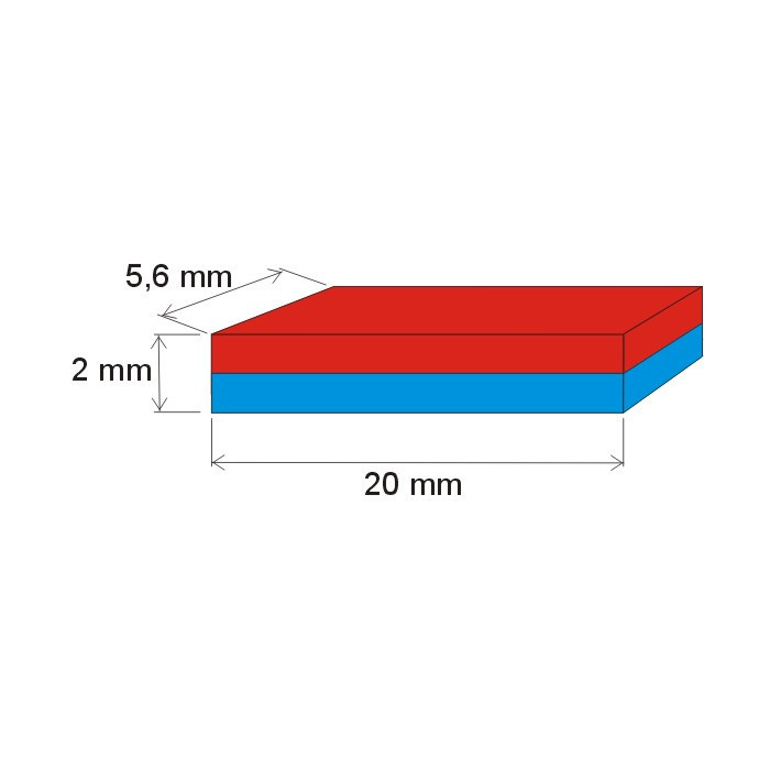 Neodymium magnet prism 20x5,6x2 P 180 °C, VMM5UH-N35UH