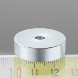 Magnetic lens / pot magnet dia. 25, height 7 mm, inner hole for countersunk-head bolt dia. 4,5