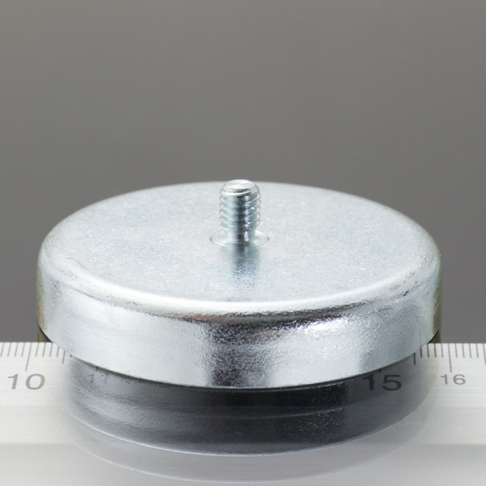 Magnetic lens / pot magnet with stems dia. 57 x height 10,5 mm, with inner screw M6, screw height 8 mm