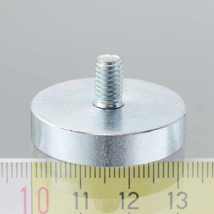 Magnetic lens / pot magnet with stems dia. 32 x height 7 mm with outer screw M6, screw height 10 mm