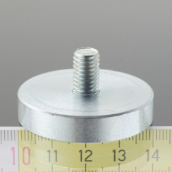 Magnetic lens / pot magnet with stems dia. 40 x height 8 mm with outer screw M8, screw height 12 mm