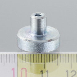 Magnetic lens / pot magnet with stems dia. 16 x height 4,5 mm with outer screw M3, screw height 7 mm