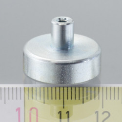 Magnetic lens / pot magnet with stems dia. 20 x height 6 mm with outer screw M3, screw height 7 mm