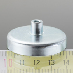 Magnetic lens / pot magnet with stems dia. 40 x height 8 mm with outer screw M4, screw height 8 mm
