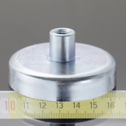 Magnetic lens / pot magnet with stems dia. 63 x height 14 mm with outer screw M8, screw height 16 mm
