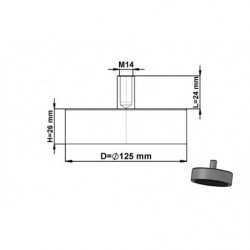 Magnetic lens / pot magnet with stems dia. 125 x height 26 mm with outer screw M14, screw height 24 mm