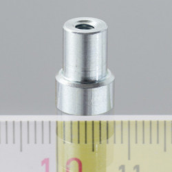 Magnetic lens / pot magnet with stems dia. 8 x height 4,5 mm with outer screw M3, screw height 7 mm