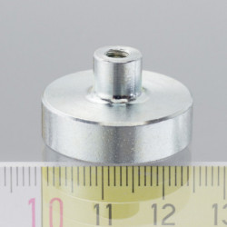 Magnetic lens / pot magnet with stems dia. 25 x height 7 mm with inner screw M4, screw height 7 mm