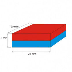 Neodymium magnet prism 25x20x8 N 80 °C, VMM4-N30