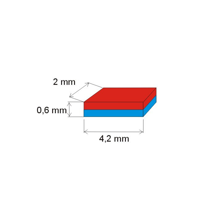 Neodymium magnet prism 4,2x2x0,6 N 150 °C, VMM8SH-N45SH