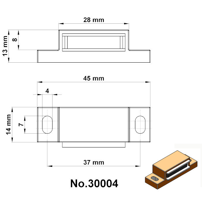 Furniture door magnet, rectangular brown