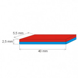 Neodymium magnet prism 40x5,5x2,5 P 150 °C, VMM8SH-N45SH
