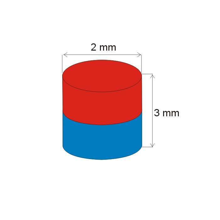 Neodymium magnet cylinder dia.2x3 N 80 °C, VMM5-N38