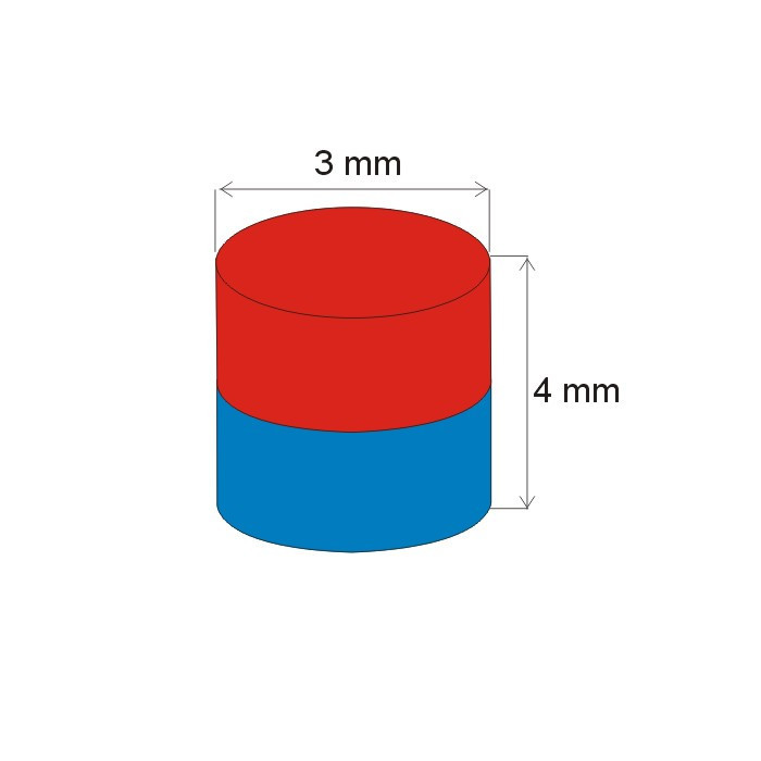Neodymium magnet cylinder dia.3x4 N 80 °C, VMM4-N35