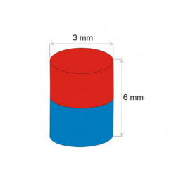 Neodymium magnet cylinder dia.3x6 N 80 °C, VMM4-N30