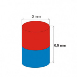 Neodymium magnet cylinder dia.3x6,9 N 80 °C, VMM4-N35