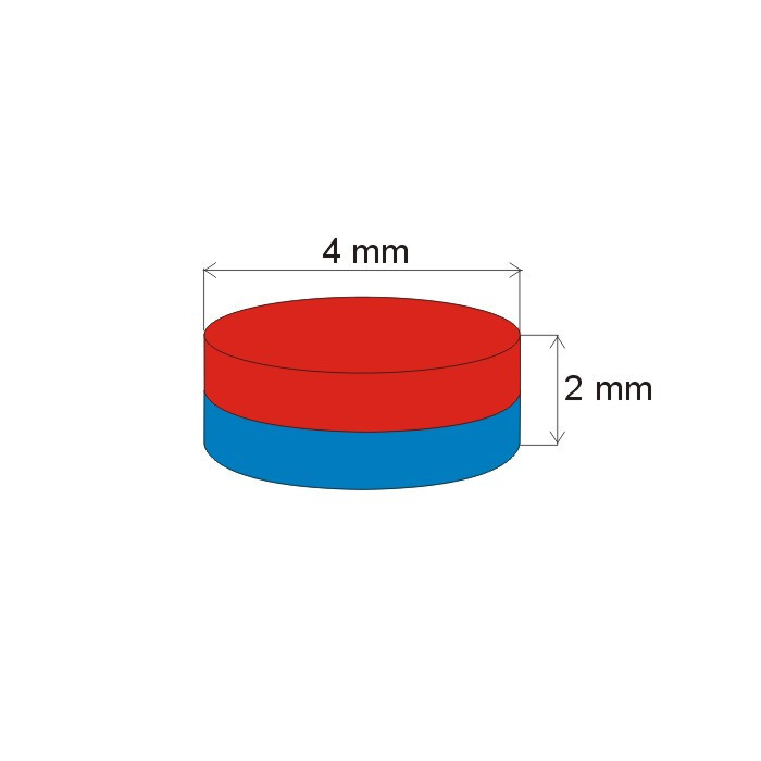 Neodymium magnet cylinder dia.4x2 N 80 °C, VMM4-N35