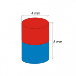Neodymium magnet cylinder dia.4x8 N 80 °C, VMM2-N30
