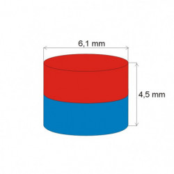 Neodymium magnet cylinder dia.6,1x4,5 N 80 °C, VMM10-N50
